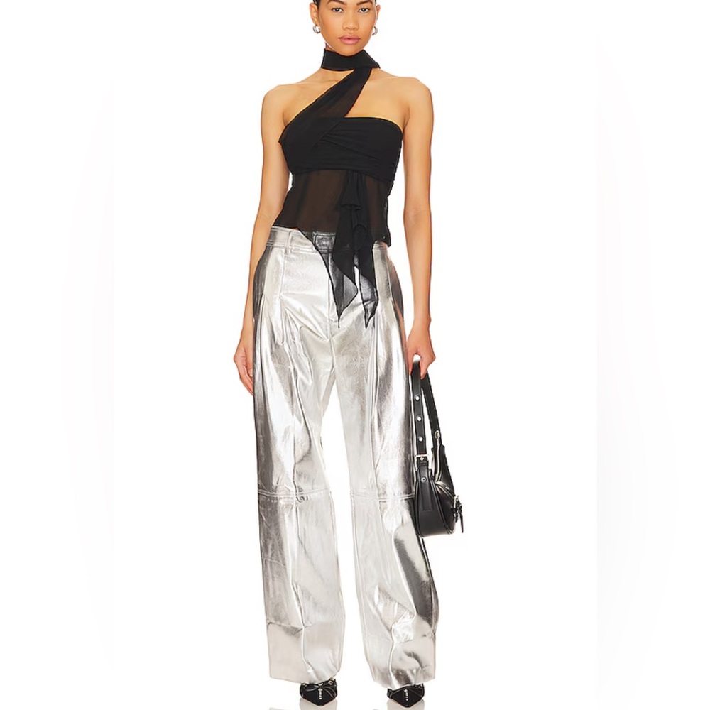 Line & Dot Faux Leather Wide Leg Pants